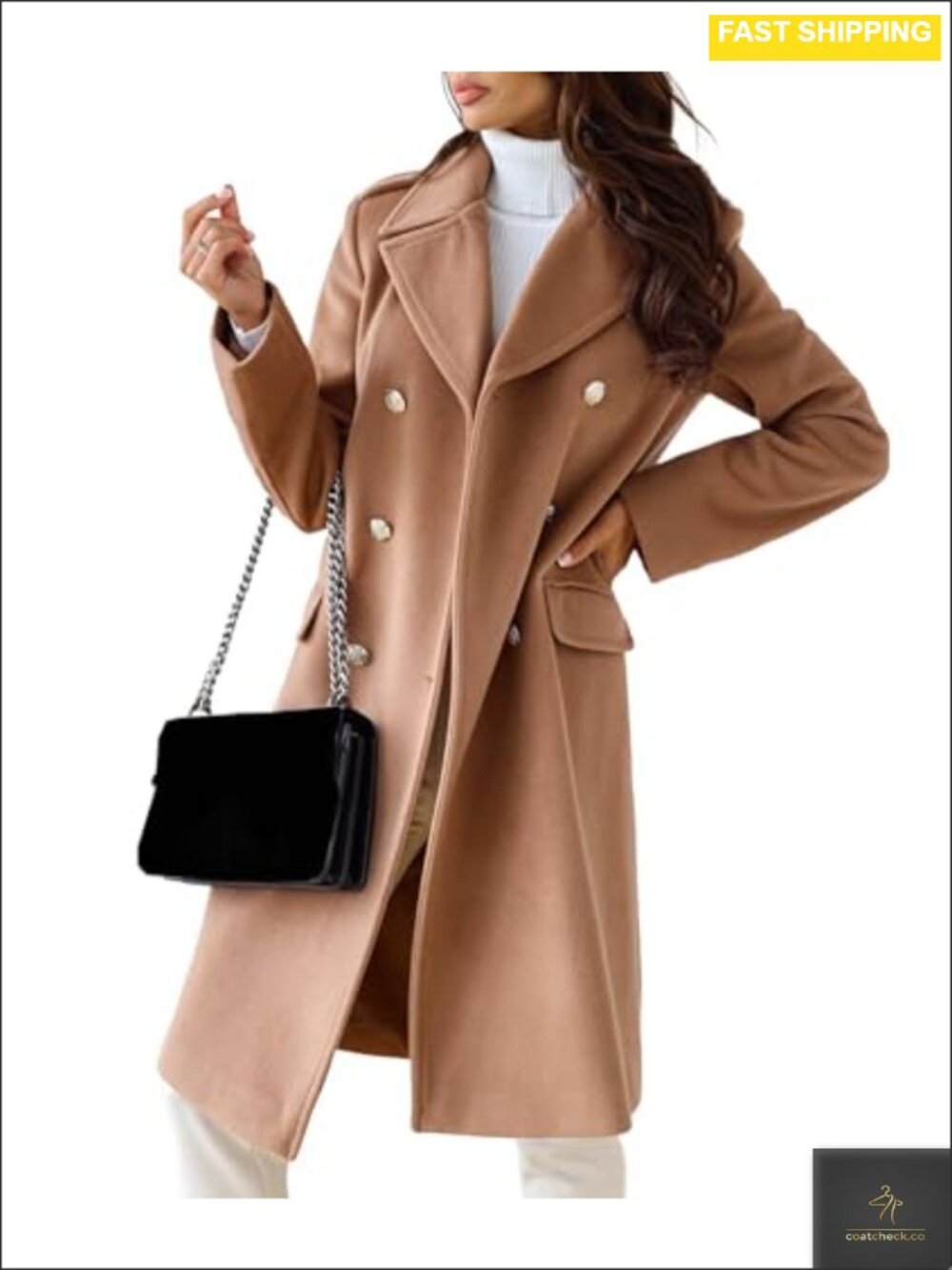Womens Double Breasted Pea Coat Long Winter Wool Trench Jacket